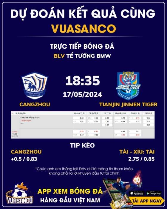 Soi kèo Cangzhou vs Tianjin Jinmen Tiger – 18h35 – 17/05 – Ngoại hạng Trung Quốc